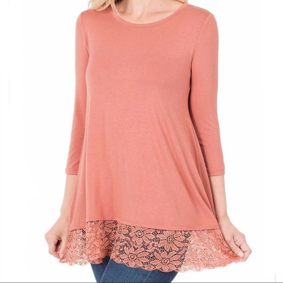 NEW Boho lace hem 3/4 sleeve top - Ivory - Picture 2 of 5